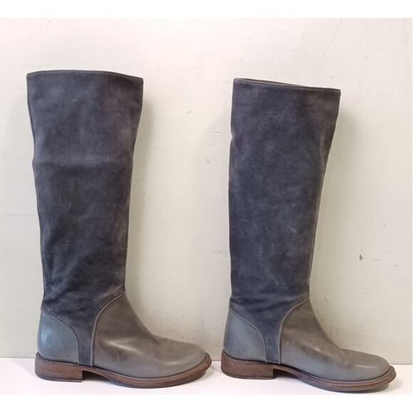 Brunello Cucinelli Grey Suede Knee-High Riding Boots | Size 37IT / US 7 | Italy - Picture 1 of 6
